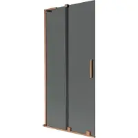 Mexen Velar L badwand scherm 2-delig schuifbaar 95 x 150 , grafiet, geborsteld koper - 896-095-003-41-65