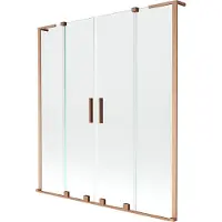 Mexen Velar L Duo badwand 2-delig schuifbaar 160 x 150 , transparant, geborsteld koper - 896-160-003-02-65