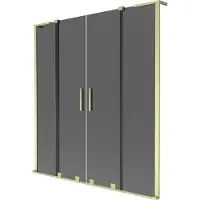 Mexen Velar L Duo badwand scherm 2-delig schuifbaar 140 x 150 , grafiet, geborsteld goud - 896-140-003-42-55