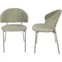 En.casa Eetkamerstoel 'Lipis', set van 2. Beklede stoel met metalen frame, bekleed met textiel, kleur: groen