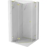 Mexen Lunar L vijfhoekige douchecabine scharnierend links 80 x 80 , transparant, geborsteld goud - 831L-080L-080P-55-00-L