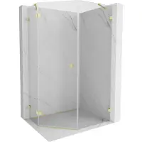 Mexen Lunar vijfhoekige douchecabine scharnier links 80 x 100 , transparant, geborsteld goud - 831-080L-100P-55-00-L