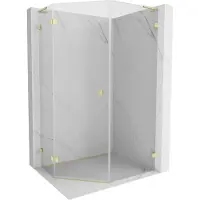 Mexen Lunar L vijfhoekige douchecabine scharnierend links 90 x 100 , transparant, geborsteld goud - 831L-090L-100P-55-00-L
