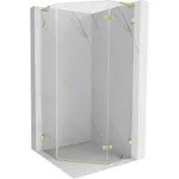 Mexen Lunar L vijfhoekige douchecabine, rechts zwenkend 90 x 90 , transparant, geborsteld goud - 831L-090P-090L-55-00-P