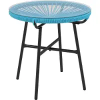 Outsunny Rattan bijzettafel - Metaal - 50x50x50cm - Blauw