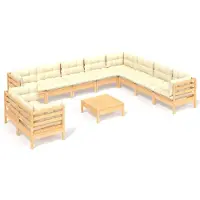 vidaXL 11-delige Loungeset met crèmekleurige kussens grenenhout