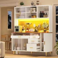 STILVORA Opbergkast - Met Ledverlichting En Glazen Schuifdeur - Verstelbare Indeling Voor Woonkamer En Eethoek - Glas En MDF - 145x39x171 Cm - Wit