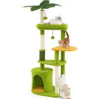 Costway Kraboom, 122 cm hoog, kattenboom met kattenhol, kunstplanten, borstel voor katten, ligplaats, sisal krabpalen, plateaus en ballen, groen