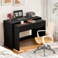 Flieks Vouwbare bureau met verstelbare bijzettafel, make-up tafel, hoektafel, uitschuifbaar, tafel met wielen, make-up tafel, hoektafel, zwart