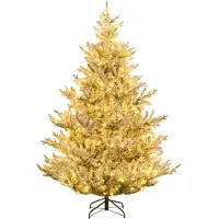Costway Kunstkerstboom 210 cm met sneeuw, kerstboom, kerstboom met warmwitte LED's, 13 lichtmodi, timer en instelbare helderheid