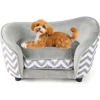 Costway kattenbed, klein hondenbankje, 70x41x40 cm, kattenbank met zacht, bekleed kussen en wasbare hoes, huisdiersofa, kattenbank geschikt voor dieren tot 50 kg