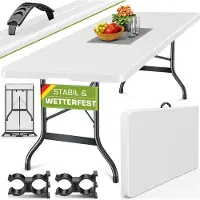 Tillvex Tuintafel, inklapbaar, kunststof, 220 x 70 cm, buffettafel met draaggreep, klaptafel voor tuin, terras en balkon, campingtafel voor 10 personen