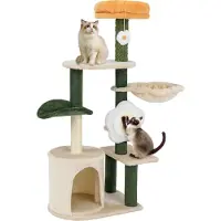 Costway Kraboom, 114 cm hoog, kattenboom met kattenhol, zitplaats in bloemvorm, bal, hangmat, sisalplank en krabpalen, kattenmeubel
