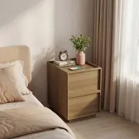 STILVORA Nachtkastje - Minimalistisch Met 2 Greeploze Lades - Voor Slaapkamer En Naast Het Bed - MDF In Eikenlook - 38x48x55 Cm