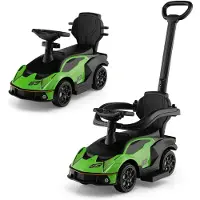 Costway Lamborghini, glijauto met schuifstang en opbergruimte, schuifauto met stuurwiel, claxon en motorgeluid, 3-in-1 glijbaan voor kinderen vanaf 1 jaar (groen)