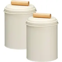 Excellent houseware Voorraadpot / koekjes bewaarblik Bart - 2x - 14 x 20 cm - metaal - wit - keuken voorraadpotten