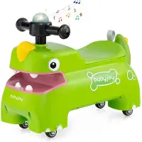Costway Glijauto, glijvoertuig met opbergruimte onder de zitting, dinosaurus, schuifvoertuig met verlichting, muziek en claxon, glijbaan auto voor kinderen vanaf 1 jaar (groen)