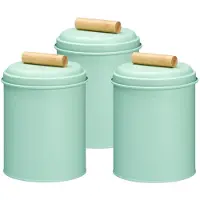 Excellent houseware Voorraadpot / koekjes bewaarblik Bart - 3x - 14 x 20 cm - metaal - mintgroen - keuken voorraadpotten