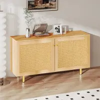 STILVORA Dressoir - Dubbele Deuren Met Rotanfront - Opbergkast Voor Eetkamer En Hal - MDF - Naturel - 120x40x63 Cm