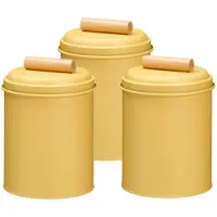 Excellent houseware Voorraadpot / koekjes bewaarblik Bart - 3x - 14 x 20 cm - metaal - geel - keuken voorraadpotten