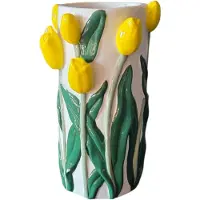 DK Design Daan Kromhout - Vaas - Bloemenvaas - Tulpen - Geel - 14x23 - Cilinder - Keramiek