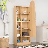 STILVORA Hoge Kast Met Spiegeldeur En Opbergruimte Voor Hal Slaapkamer En Badkamer - MDF - Naturel - 165x60x28 Cm
