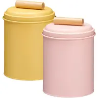 Excellent houseware Voorraadpotten set - 2x - koekjes bewaarblik - 14 x 20 cm - metaal - roze / geel