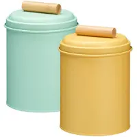 Excellent houseware Voorraadpotten set - 2x - koekjes bewaarblik - 14 x 20 cm - metaal - groen / geel