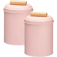 Excellent houseware Voorraadpot / koekjes bewaarblik Bart - 2x - 14 x 20 cm - metaal - roze - keuken voorraadpotten