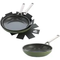 BK Sublime Olive Green Pannenset 4-delig - 24/28cm - PFAS-vrije antikleeflaag - Inductie pannenset - Keramische pan - Ovenbestendig tot 220C - RVS handgreep - Met pannenbeschermers - Olijfgroen