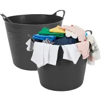 Excellent houseware flexibele wasmand - 2x - zwart - 27 liter - kunststof - 42 x 40 x 35 cm