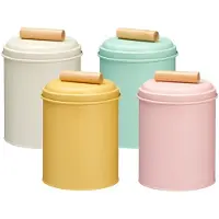 Excellent houseware Voorraadpotten set - 4x - koekjes bewaarblik - 14 x 20 cm - metaal - div. kleuren