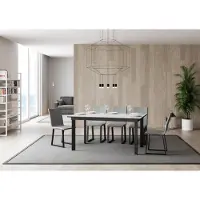Itamoby - Uitschuifbare eettafel 160/220x90 cm, met een blad van cumaru-essenhout, wit frame en poten in antracietgrijs