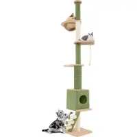 Costway Kraboom, bereikbaar tot het plafond, kattenboom met verstelbare hoogte (218-253 cm), voorzien van een hol, een ruimtelijke capsule en krabpalen, een hoge, meerlaagse klimboom