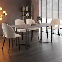 OKWISH Eettafel, 140x80 cm, 1 stuk, Metalen frame met verstelbare poten, Wit/Grijs