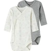 Name it Wikkelromper l/s - Noos - 2-pack - Jet Stream/Grey Mij - - 68 - Rompers Lange Mouw