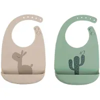 Done by Deer - Silicone bib 2-pack - Lalee Sand/Green - 27 x 19 x 4 cm