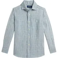 Ralph Lauren Hemd - Leinen - Blue Cream m. Streifen - - 7 Jahre (122) - Hemd/Bluse