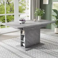 MODFU Eettafel, uitschuifbare klaptafel met opbergruimte, recreatietafel, rechthoekig, multifunctioneel, betonlook, grijs
