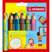 Stabilo woody 3 in 1 duo - Multi Talent Kleurpotloden - Etui Met 6 Kleuren & Puntenslijper