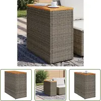 The Living Store De Living Store bijzettafel voor de tuin, met houten blad, grijs, 58x27,5x55 cm, riet