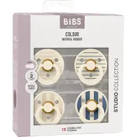 BIBS - Pacifier Studio Colour 4 Pack Latex - Pin Ivory Vanilla Mix/Pin Ivory Steel Blue Mix - Size 2