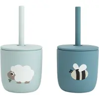 Done by Deer Tiny Farm Silicone Pack Of 2 Cups With Straws Blauw