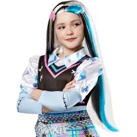 Monster High - Monster High Frankie Stein Pruik Kind - Zwart / Wit - One Size - Halloween - Verkleedkleding