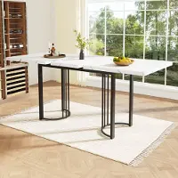 Flieks Uitklapbare eettafel, rechthoekig, keukentafel 140-179,5 x 80 x 75,5 cm, uitschuifbare tafel met tafelblad in marmerlook, wit en zwart