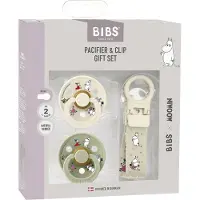 BIBS - x Moomins Colour Pacifier & Loop Clip Gift Set - Ivory/Sage - Size 2