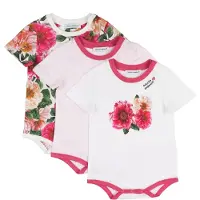 Dolce&Gabbana Cadeaubox - Rompers s/s - 3 st. - Wit/Roze - - 9-12 mnd - Rompers Korte Mouw
