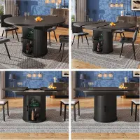 MODFU Ronde eettafel. Balkontafel met uitbreidbaar tafelblad voor maximaal 6 personen. Uitschuifbare keukentafel met gebogen schuifdeuren, zwart