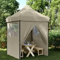 Prolenta Maison Exclusive - Opvouwbare partytent met pop-up systeem en 4 zijpanelen, kleur: taupe