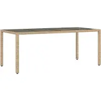 Syfax Tuintafel met glazen blad 190x90x75 cm poly rattan beige